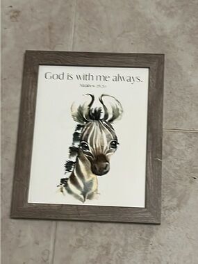 Christian Framed Zebra Art Print God is with me always Matthew 28:20 -
